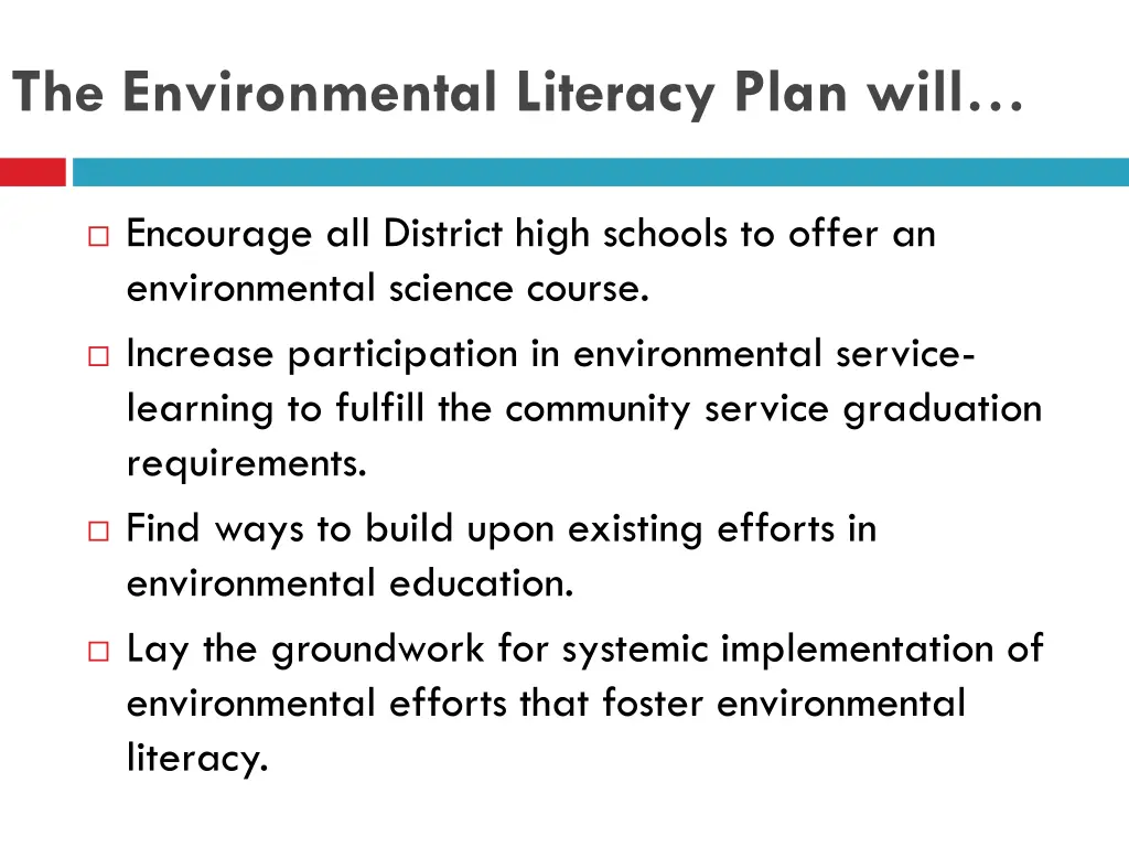 the environmental literacy plan will 1