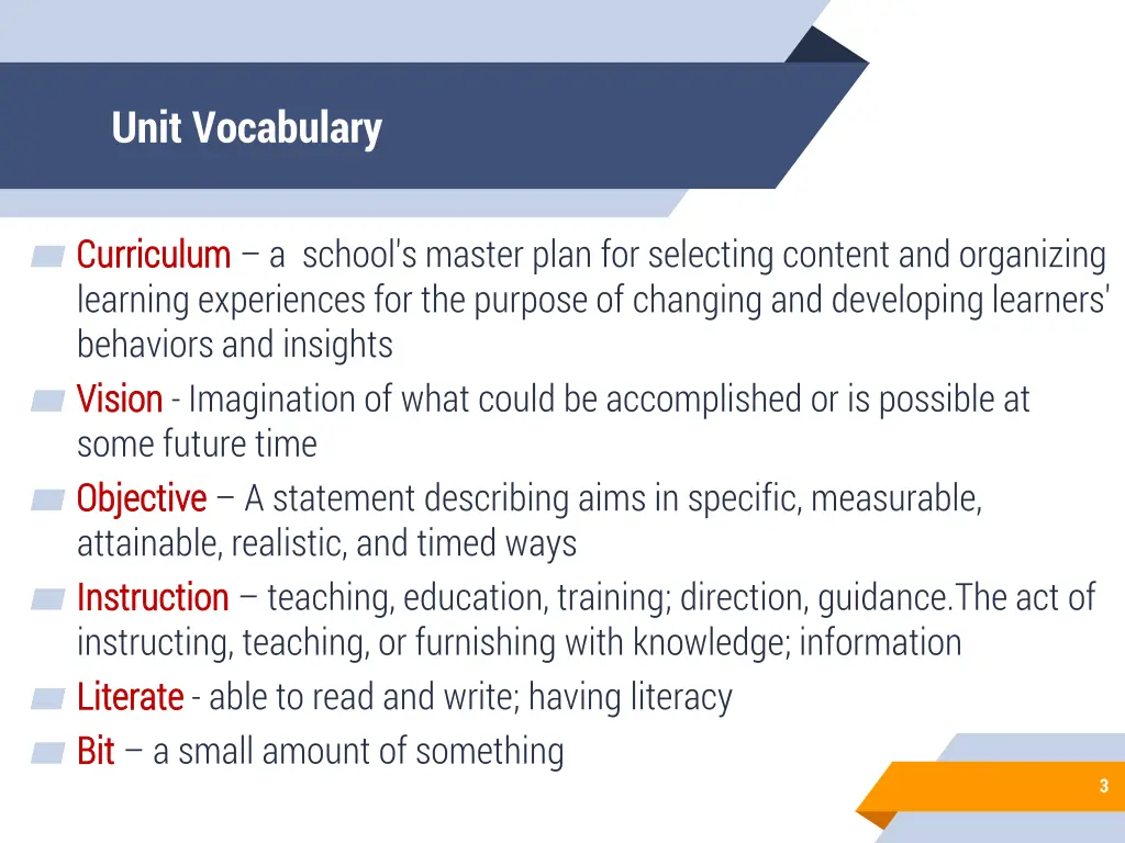 unit vocabulary
