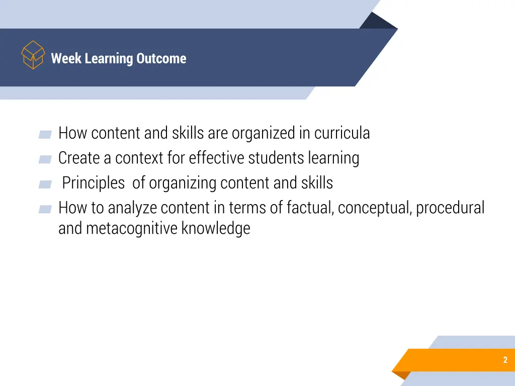 week learning outcome