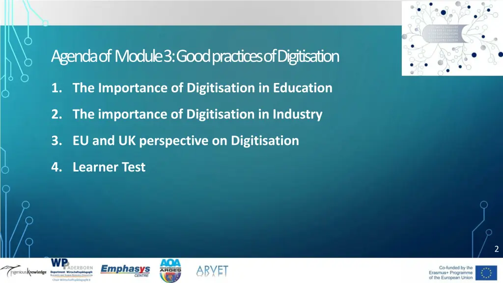 agenda of module 3 good practices of digitisation