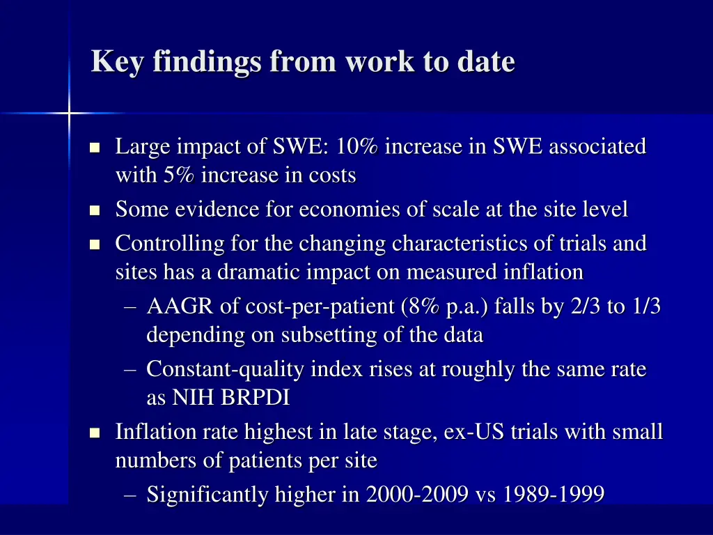 key findings from work to date