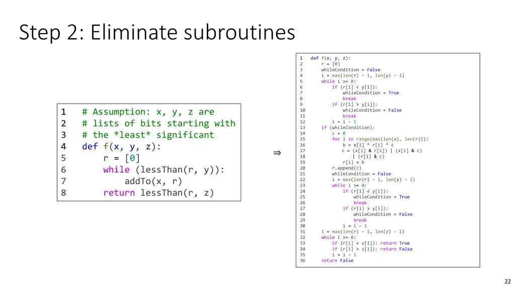 step 2 eliminate subroutines