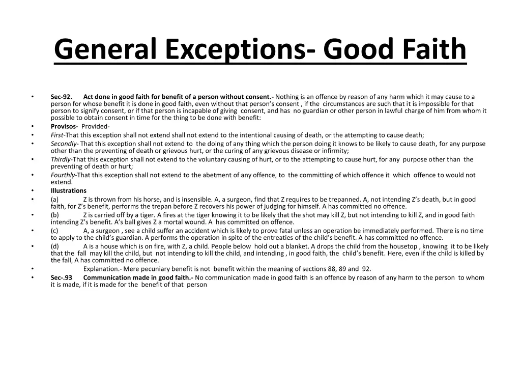 general exceptions good faith 2