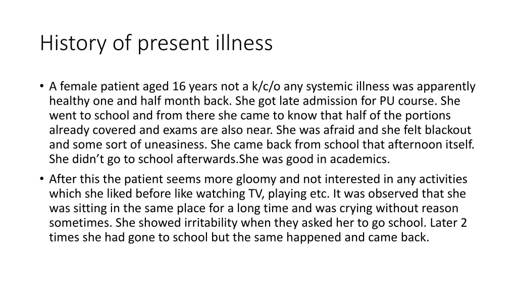 history of present illness