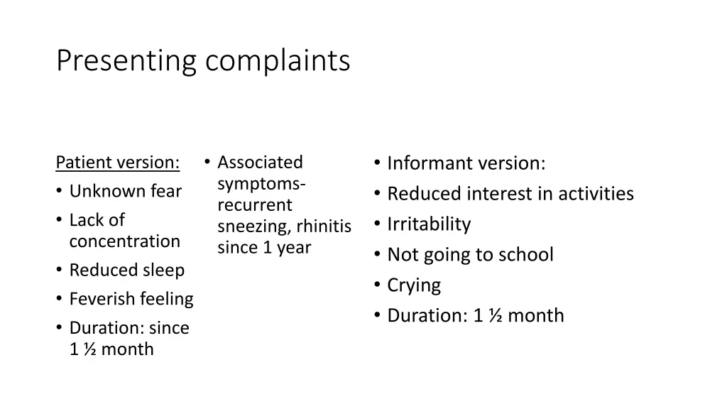 presenting complaints