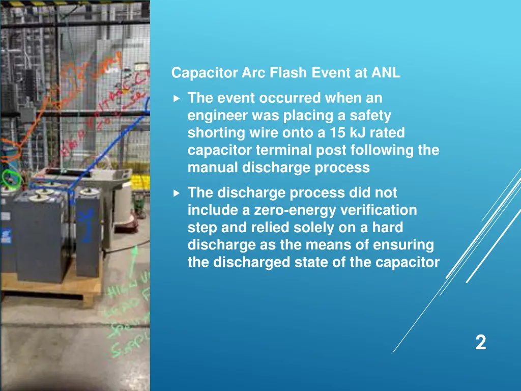 capacitor arc flash event at anl