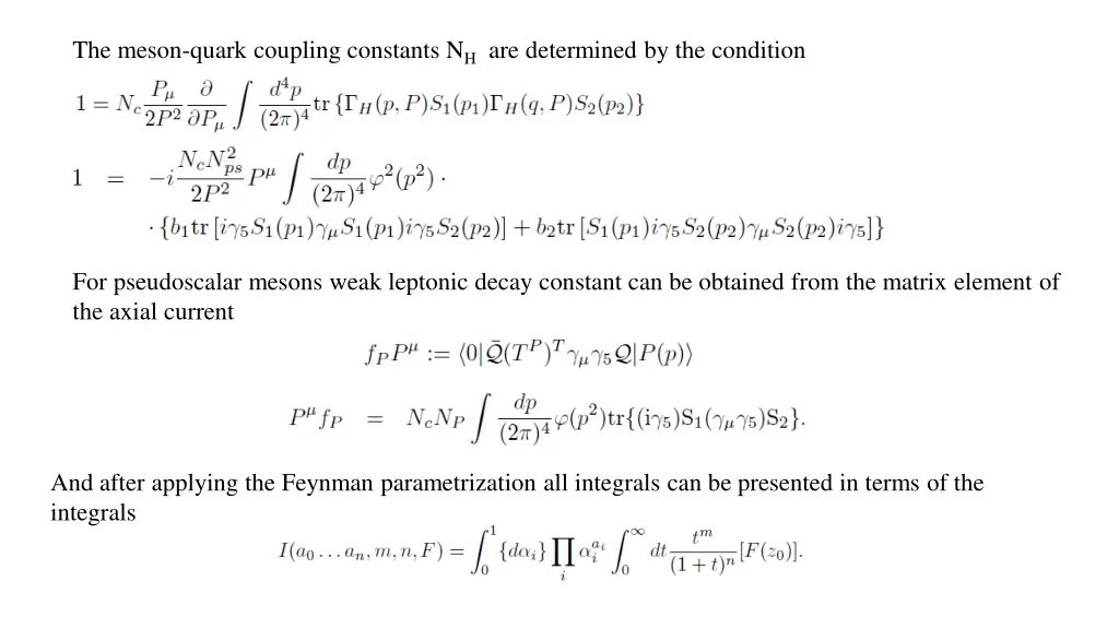 the meson quark coupling constants