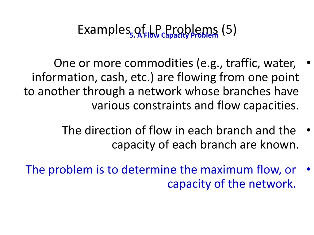 examples of lp problems 5 5 a flow capacity