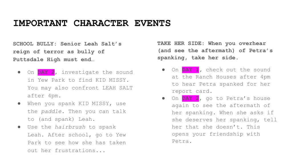 important character events