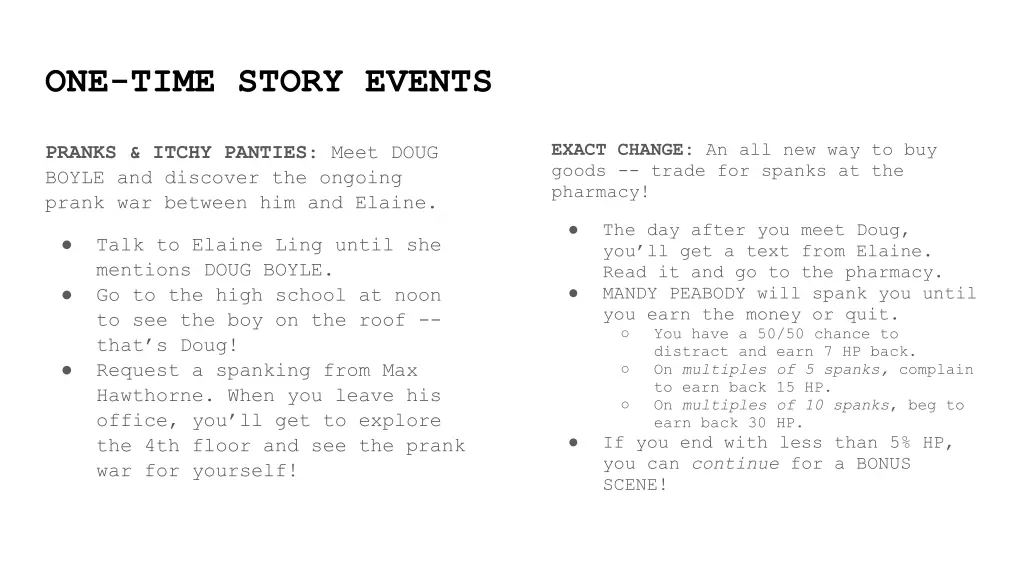 one time story events 1