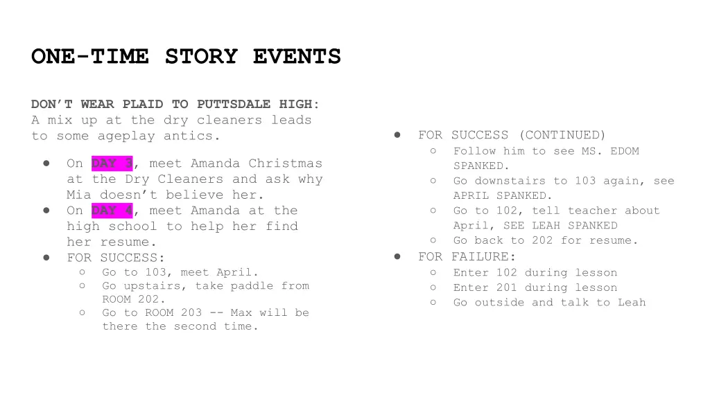 one time story events