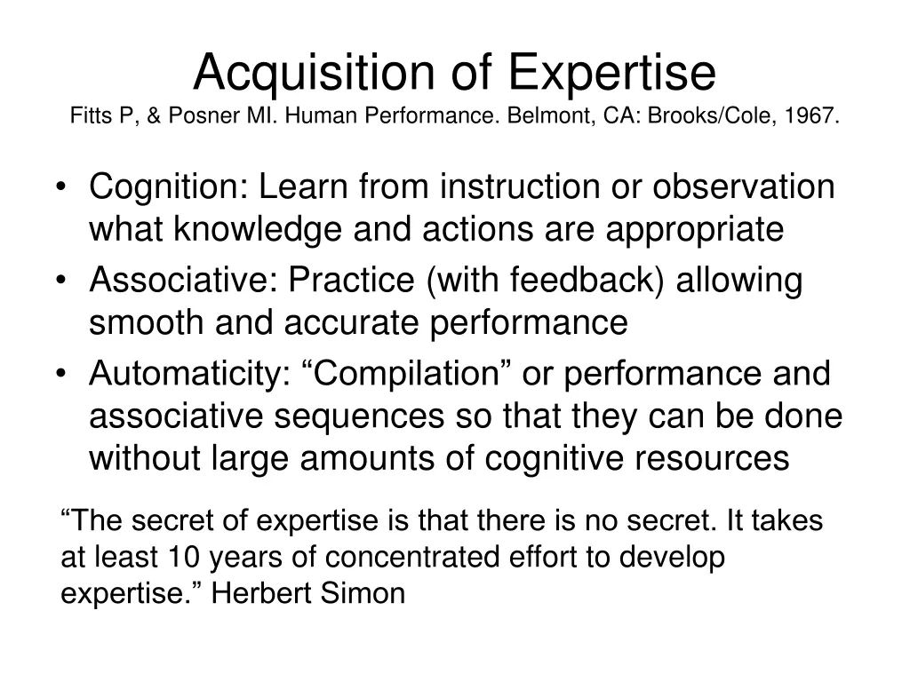 acquisition of expertise fitts p posner mi human