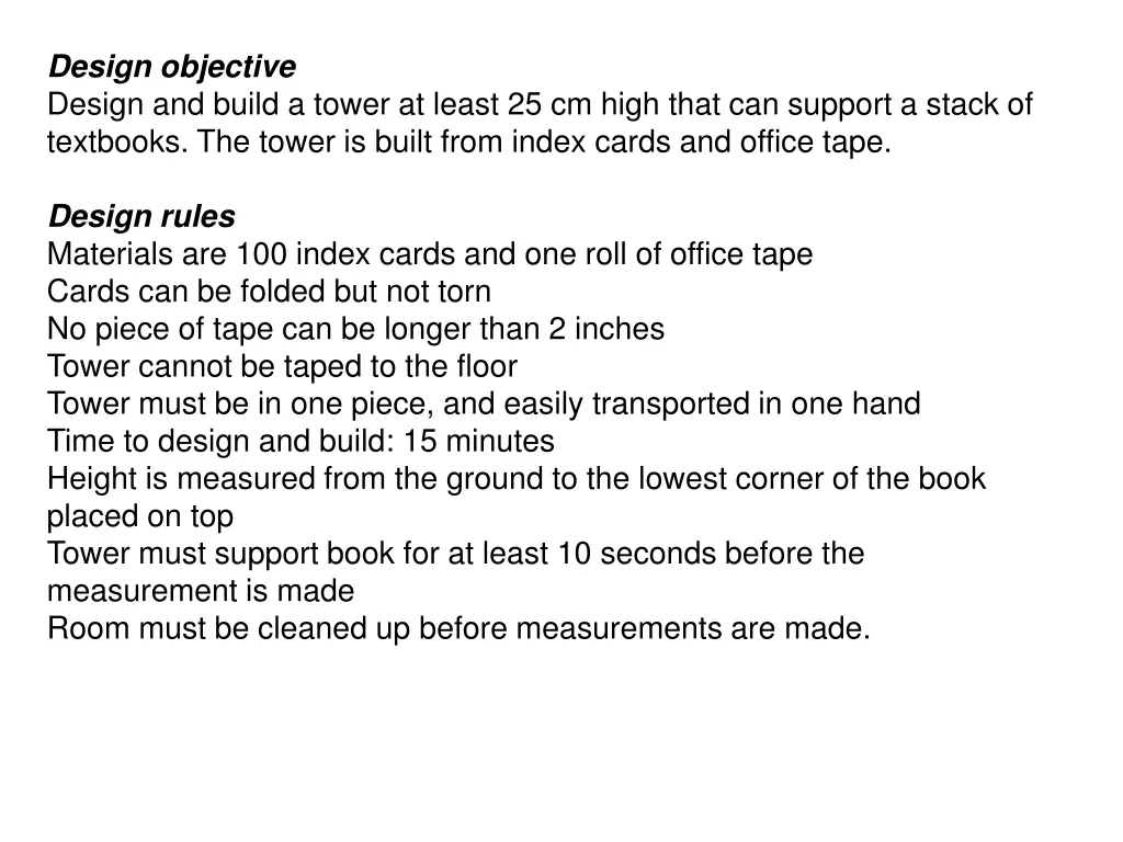 design objective design and build a tower
