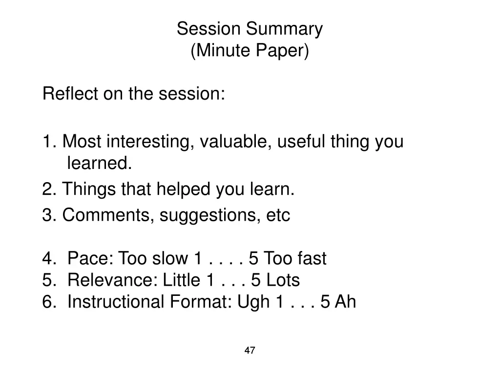 session summary minute paper