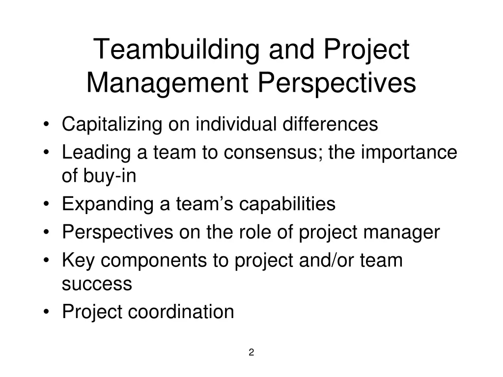 teambuilding and project management perspectives