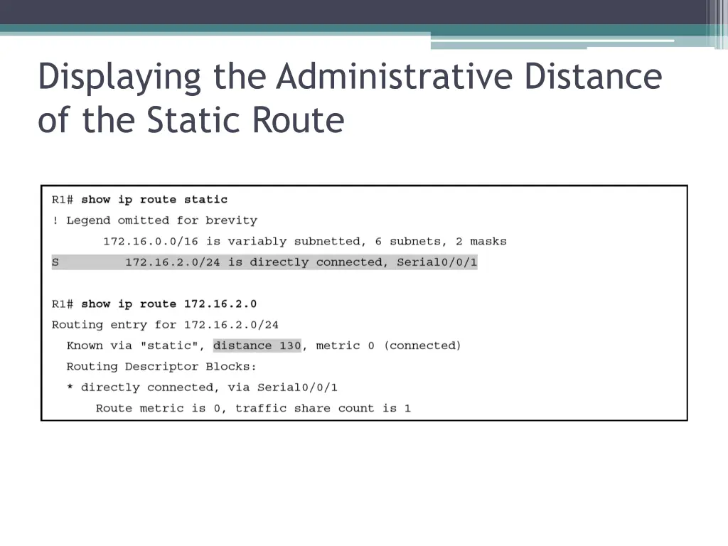 displaying the administrative distance