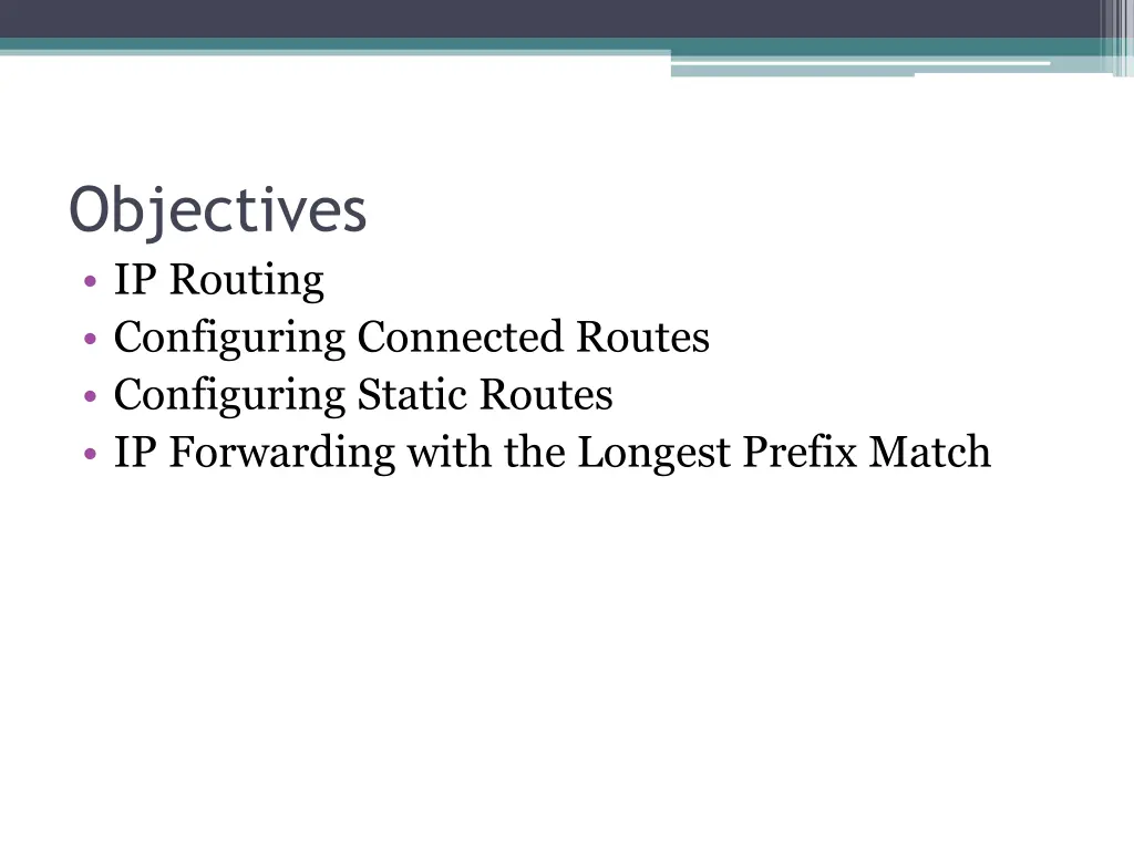 objectives ip routing configuring connected