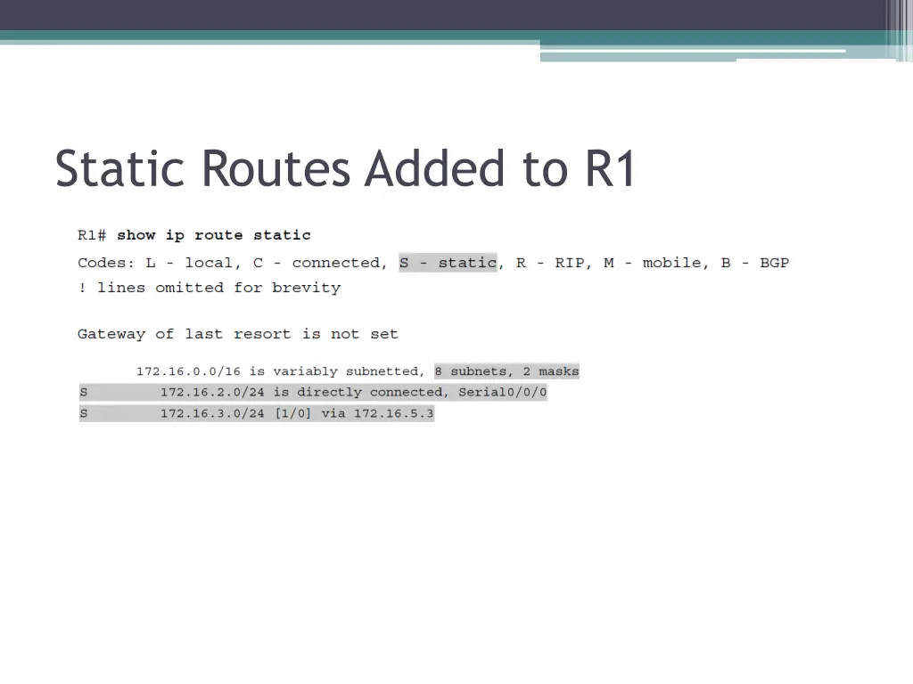 static routes added to r1