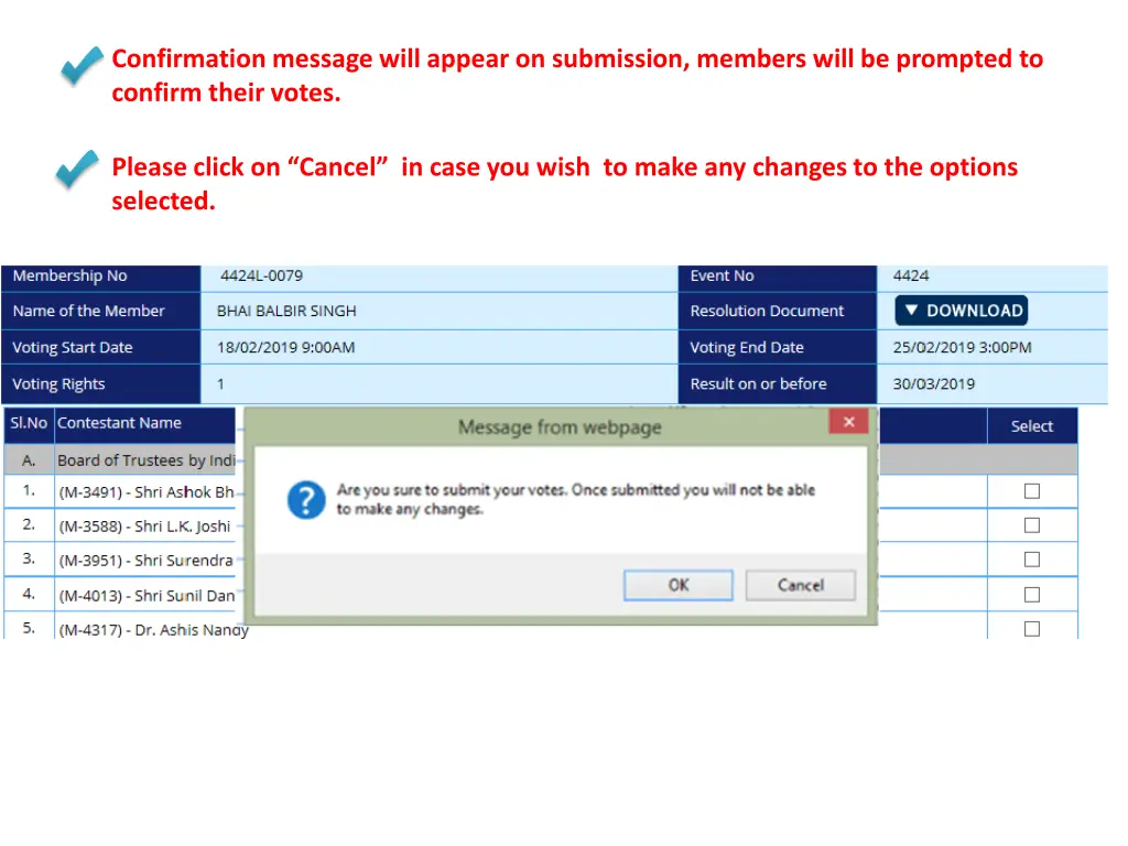 confirmation message will appear on submission