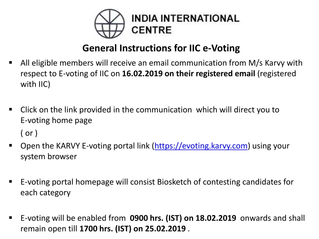 general instructions for iic e voting