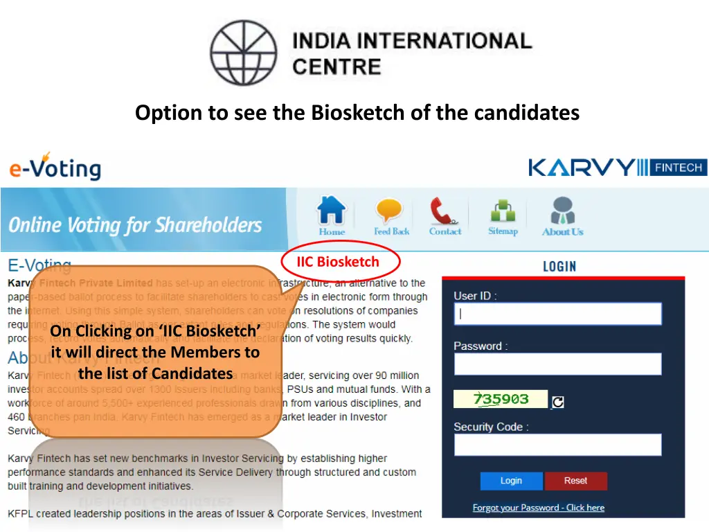 option to see the biosketch of the candidates