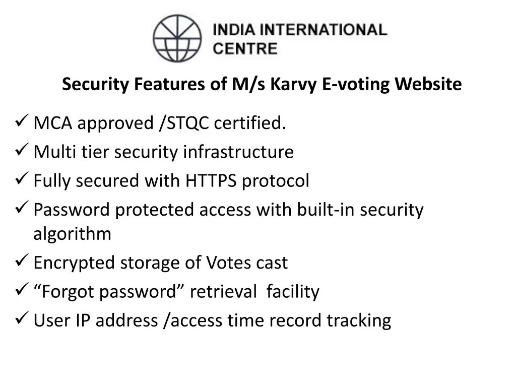 security features of m s karvy e voting website