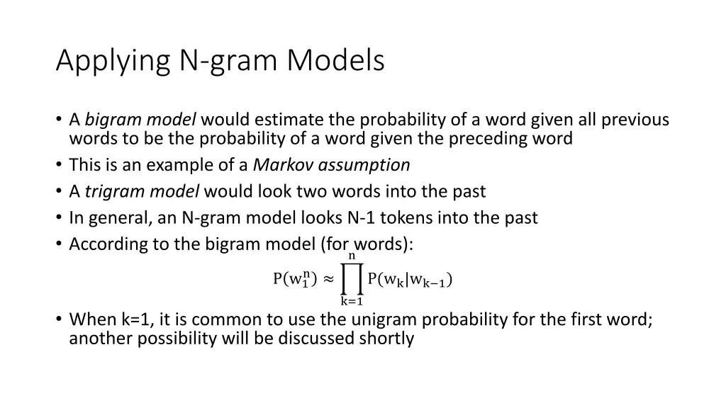 applying n gram models