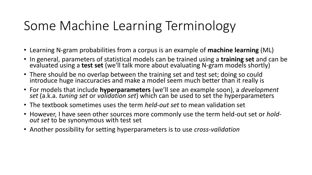 some machine learning terminology