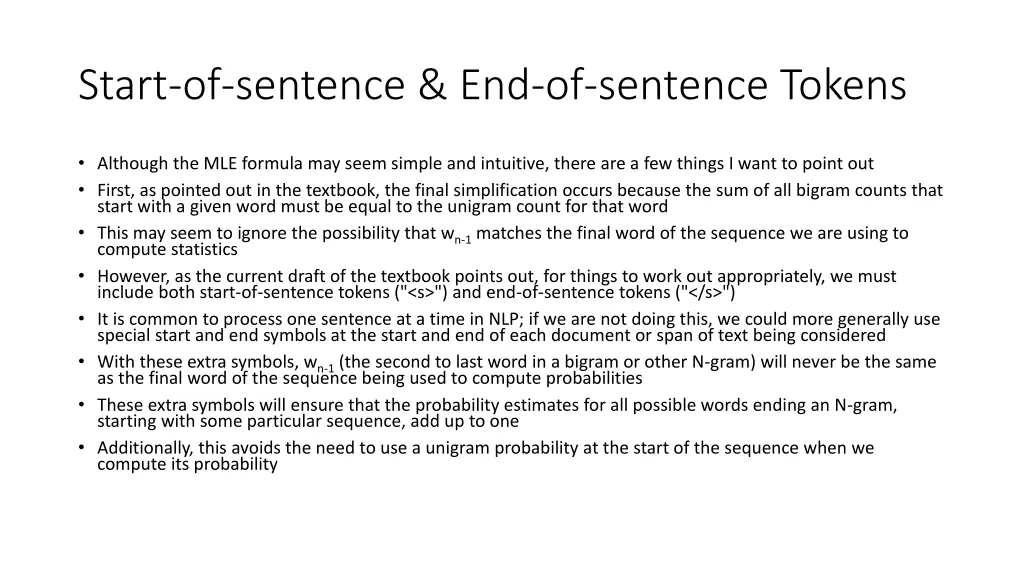 start of sentence end of sentence tokens