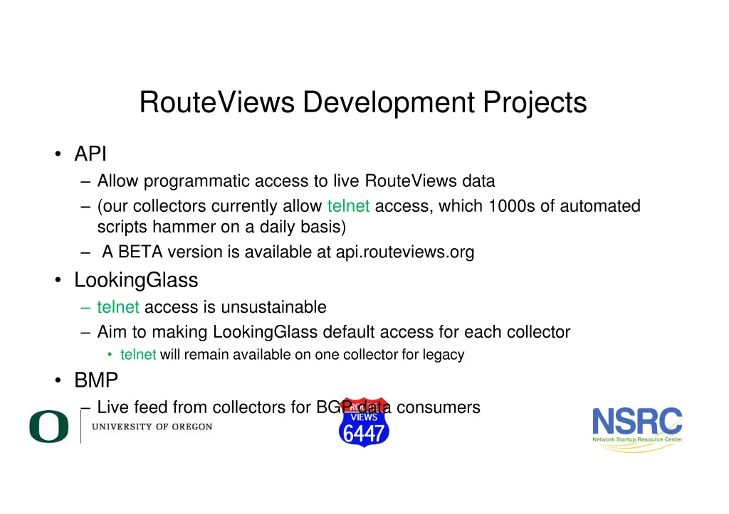 routeviews development projects