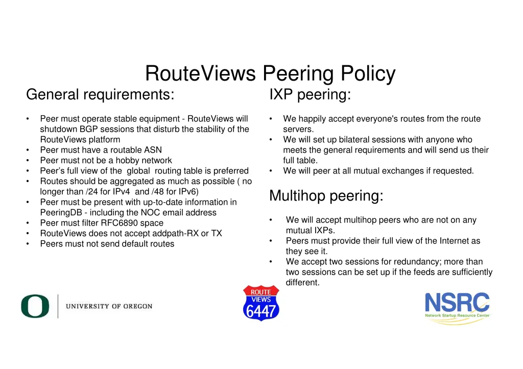 routeviews peering policy general requirements