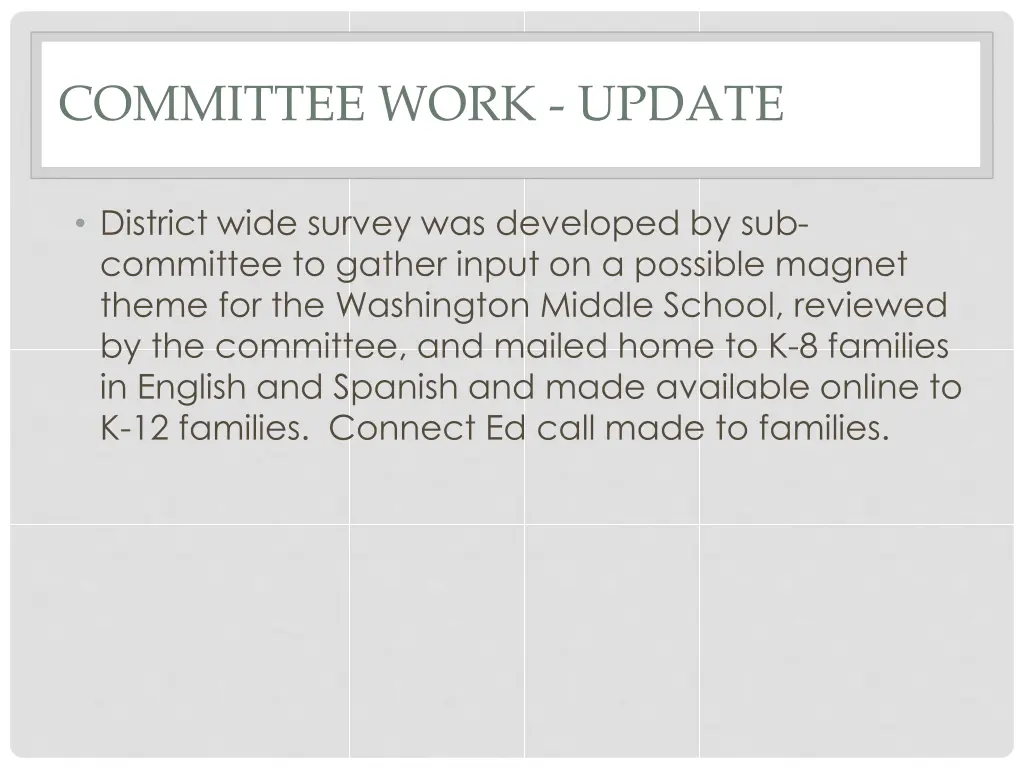 committee work update