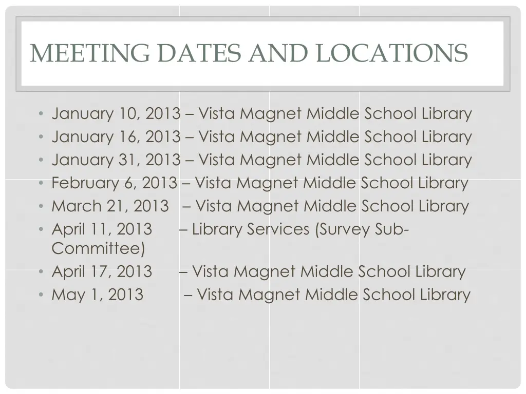 meeting dates and locations