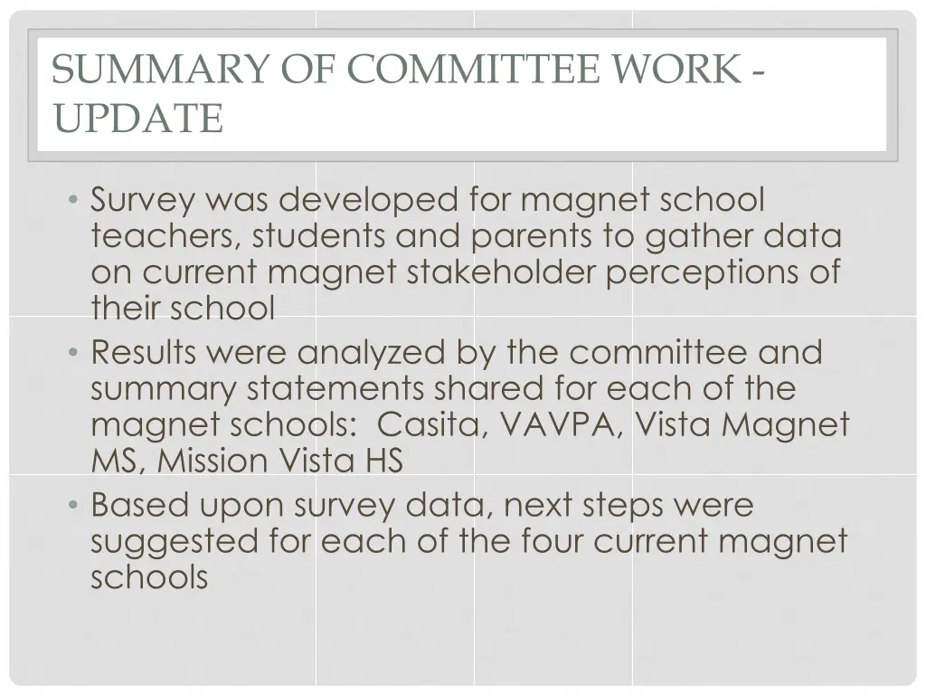 summary of committee work update
