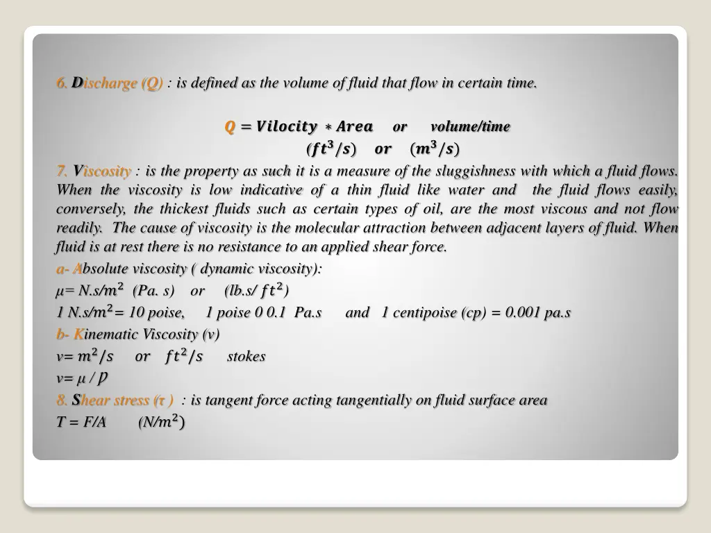 6 d ischarge q is defined as the volume of fluid