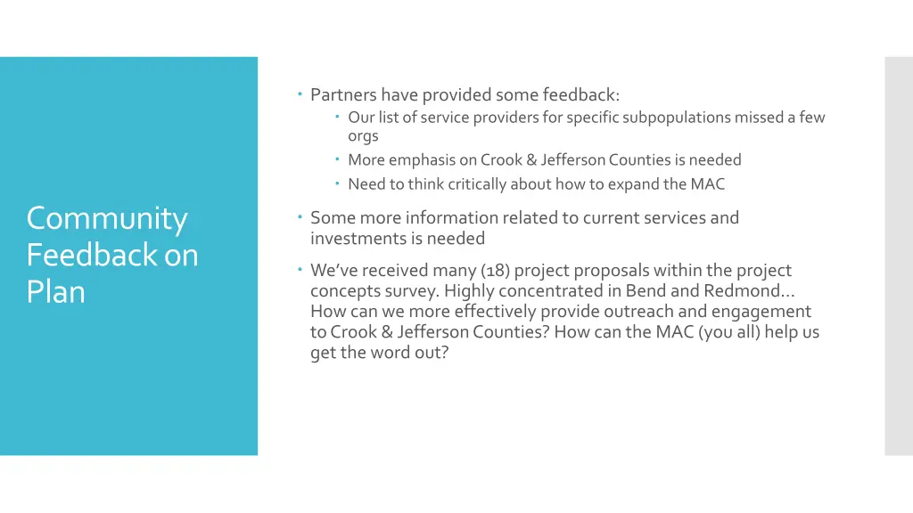 partners have provided some feedback our list