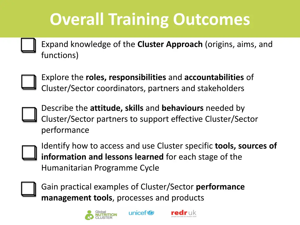 overall training outcomes