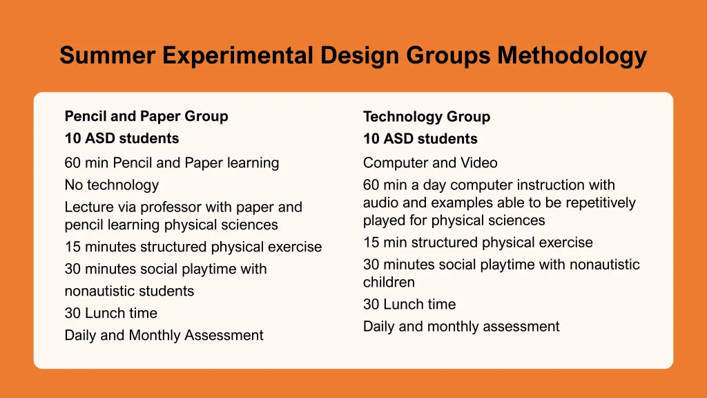 summer experimental design groups methodology