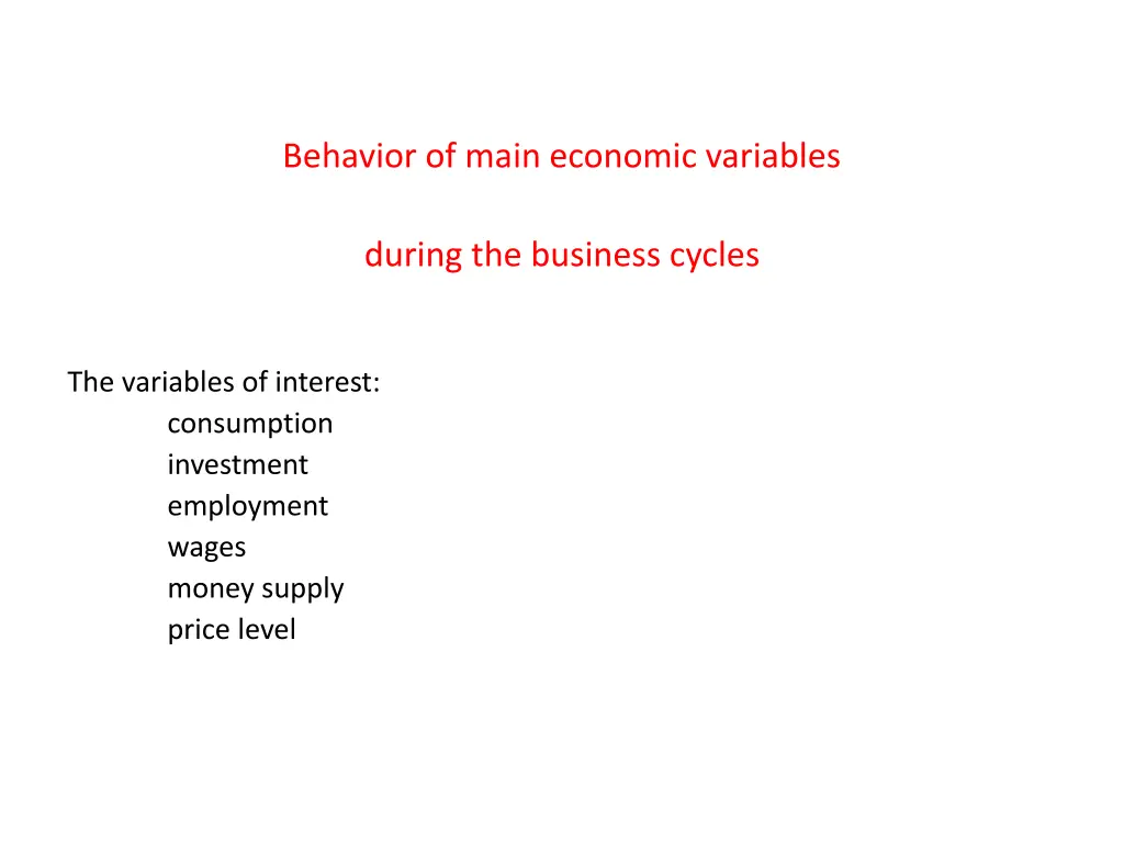 behavior of main economic variables