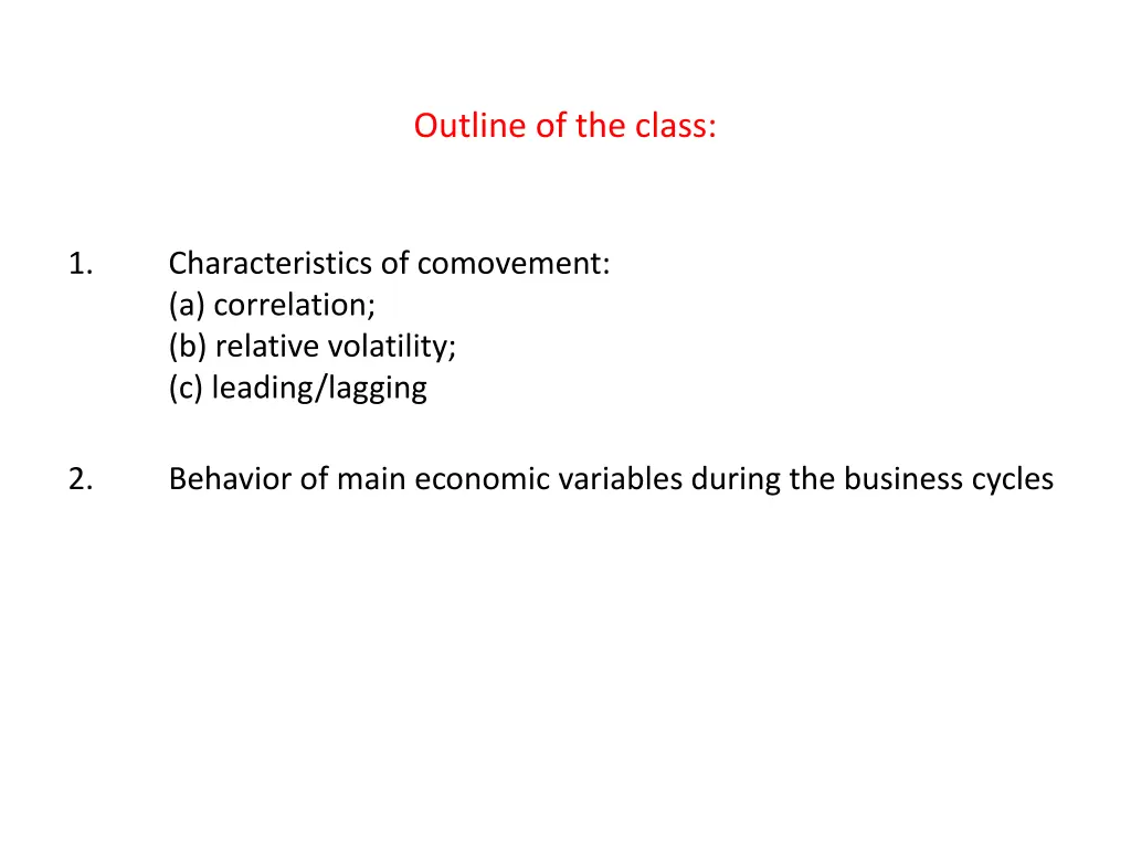 outline of the class