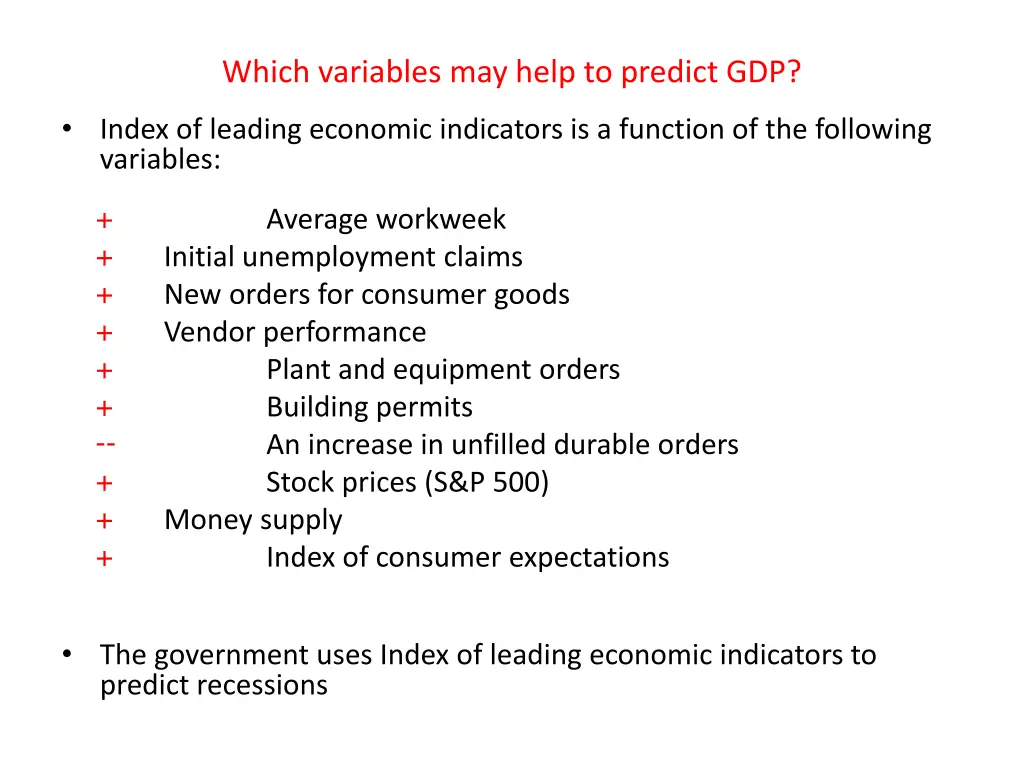 which variables may help to predict gdp