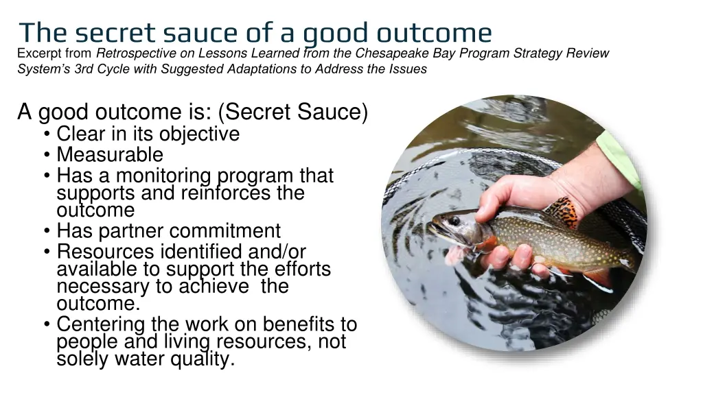 the secret sauce of a good outcome excerpt from