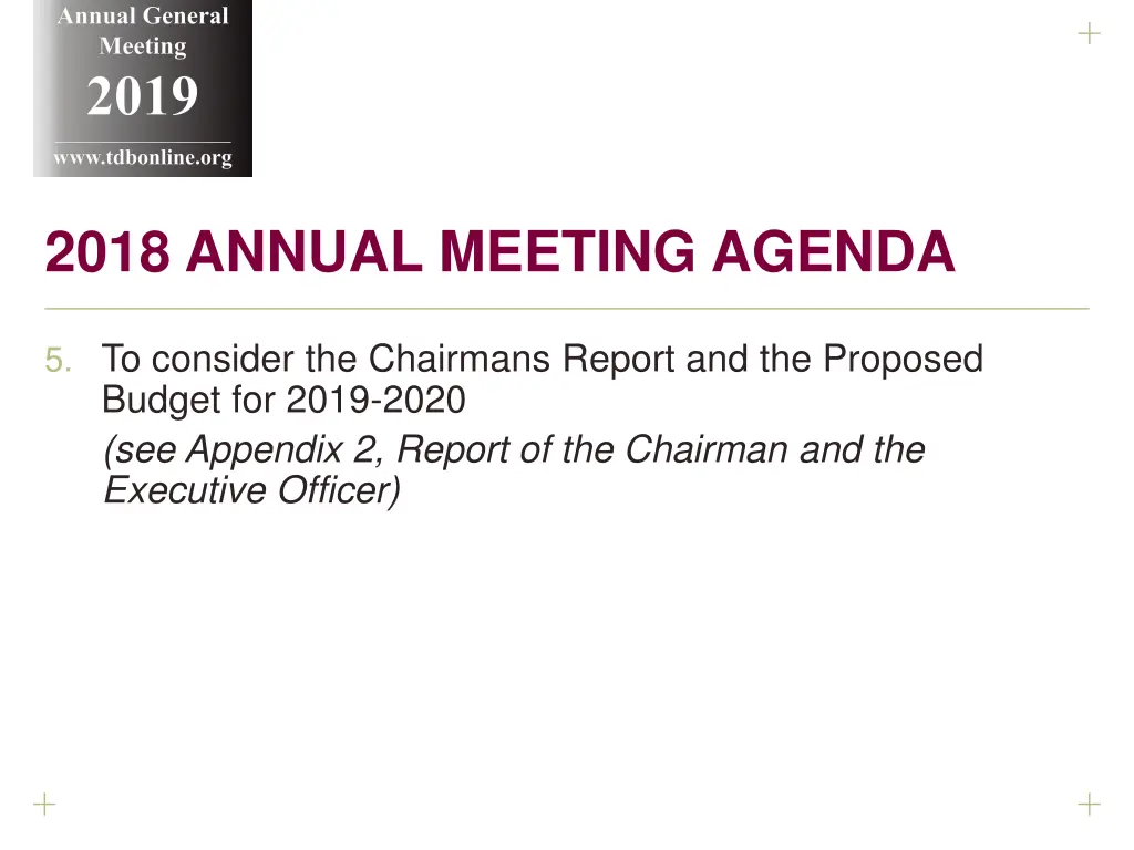 annual general meeting 2019 www tdbonline org 13