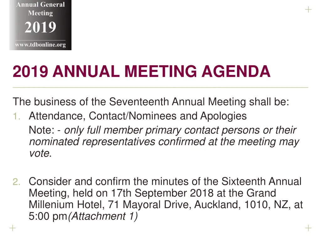 annual general meeting 2019 www tdbonline org 2