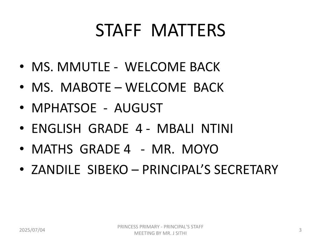staff matters