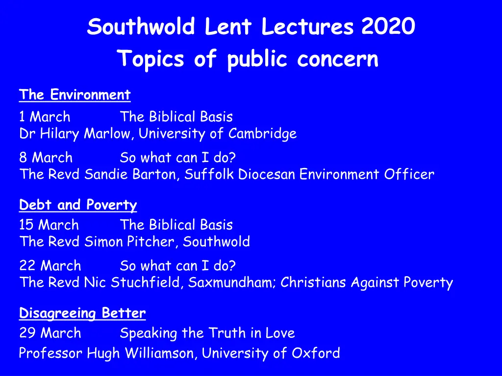 southwold lent lectures 2020 topics of public