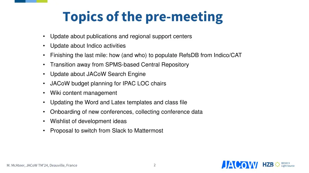 topics of the pre meeting