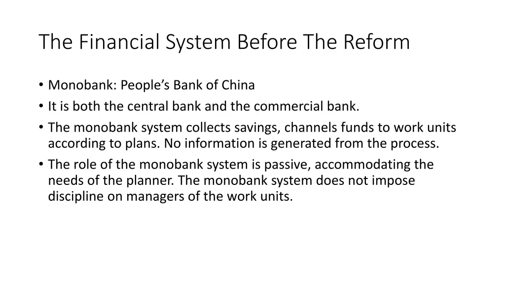 the financial system before the reform