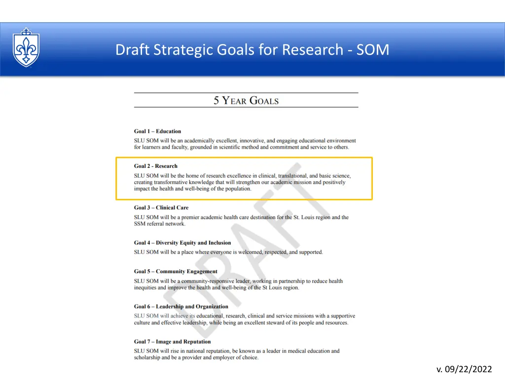 draft strategic goals for research som