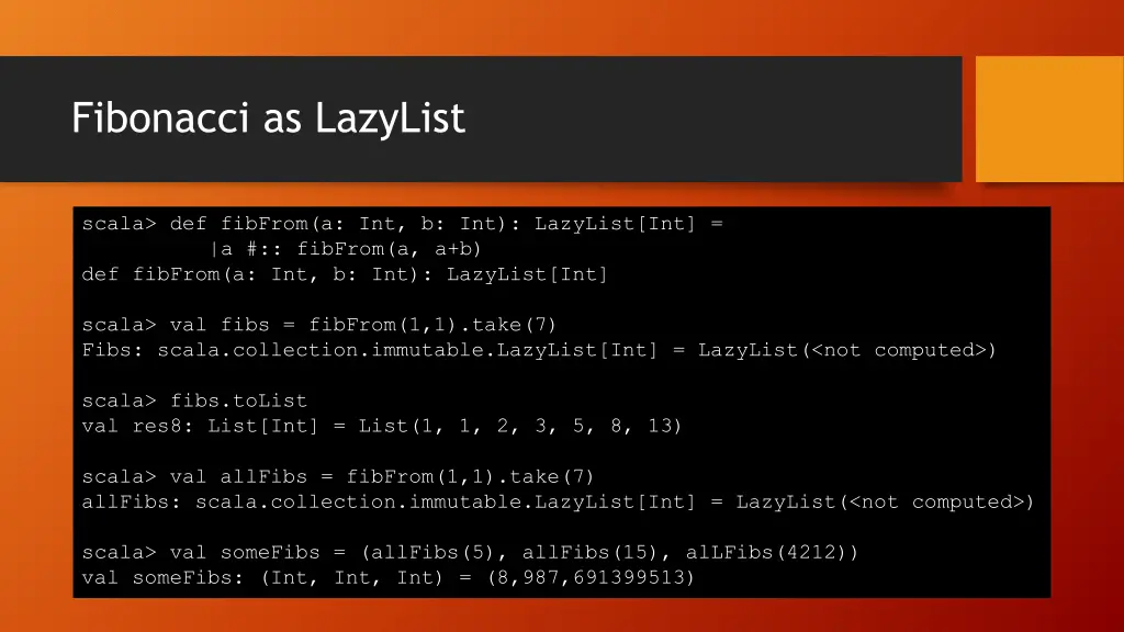 fibonacci as lazylist